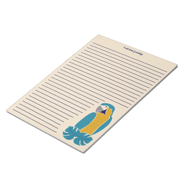 Blue and Yellow Macaw Writing Paper Pad with Lines (Angled)