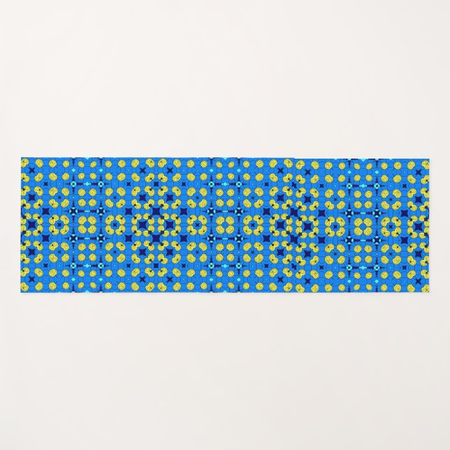 Blue and yellow mandala style motif yoga yoga mat (Front (Horizontal))