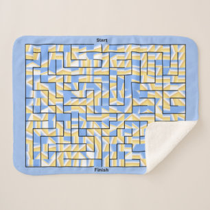 Blue and Yellow Maze Sherpa Blanket