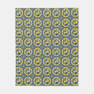 Blue and Yellow Mediaeval Lions Fleece Blanket