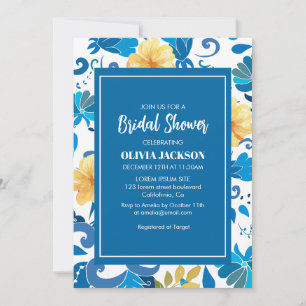 Blue and yellow Mediterranean Bridal Shower  Invitation