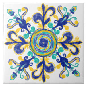 Blue And Yellow Mediterranean Decorative Pattern Tile