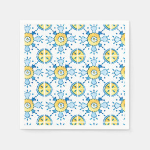 Blue and Yellow Mediterranean Tile Paper Napkin