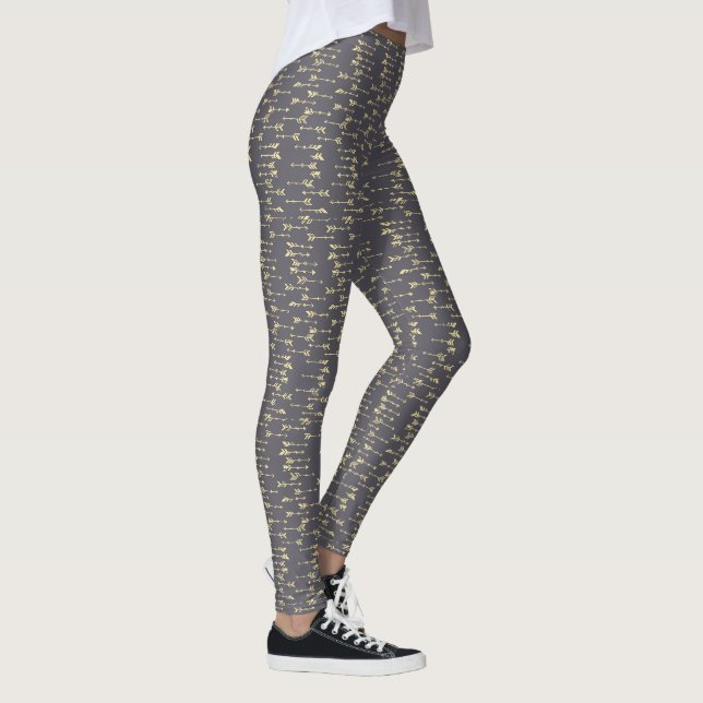 blue and yellow minimalist boho arrow pattern leggings (Right)