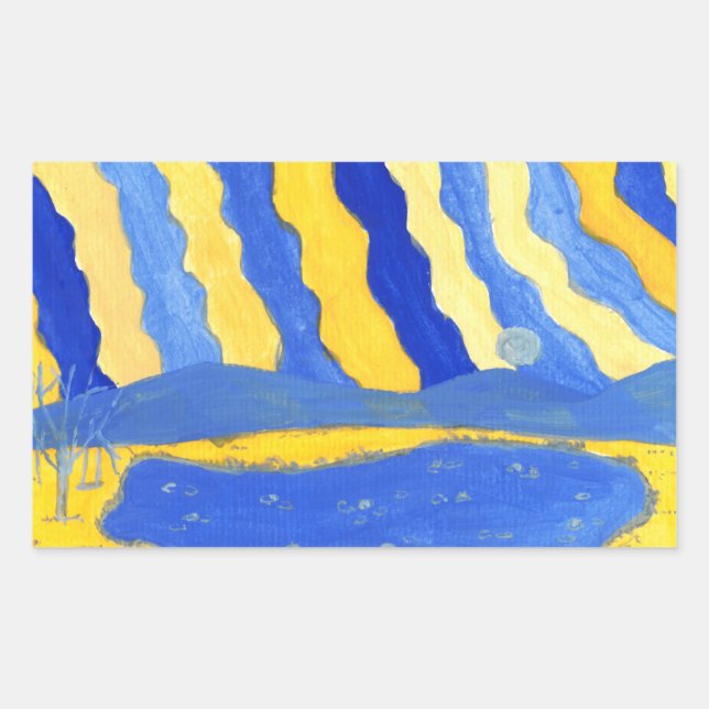 Blue and Yellow Minimalistic Landscape Stickers (Front)