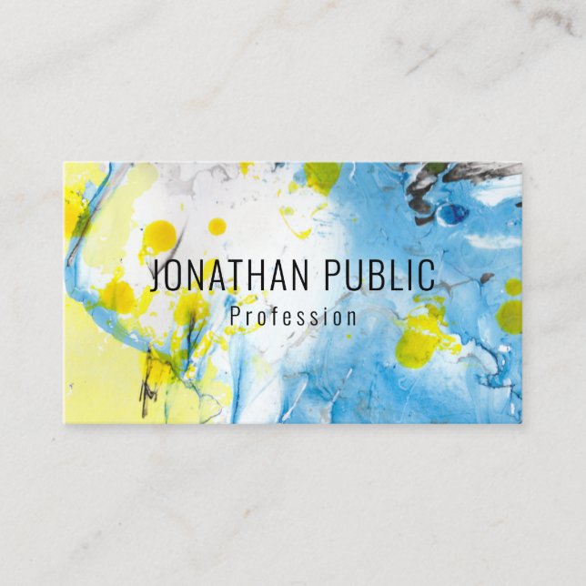 Blue And Yellow Modern Abstract Elegant Template Business Card (Front)