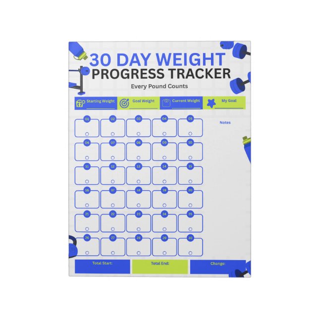 Blue and Yellow Modern Weight Loss Planner Tracker Notepad (Rotated)