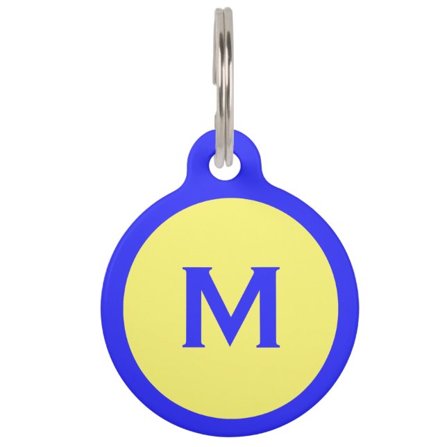 Blue and Yellow Monogrammed Dog Tag (Front)