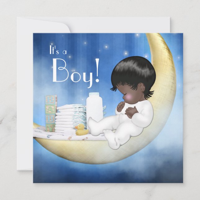 Blue and Yellow Moon Baby Shower Invitation (Front)