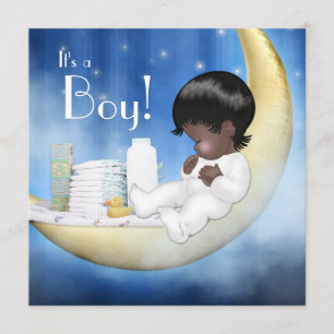Blue and Yellow Moon Baby Shower Invitation
