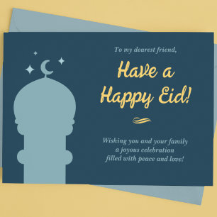 Blue and Yellow Mosque Eid al-Fitr Holiday Postcard