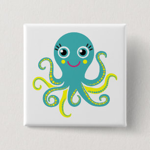 Blue and Yellow Octopus 15 Cm Square Badge