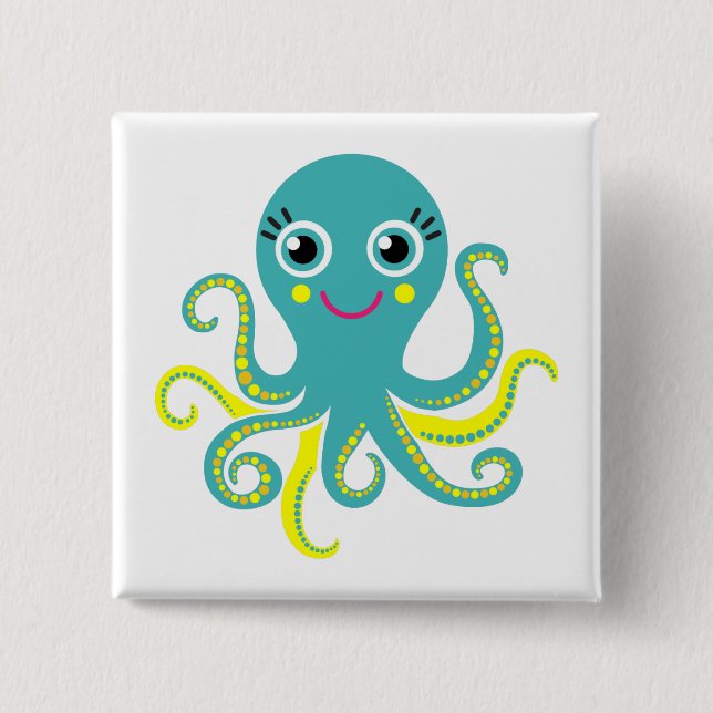 Blue and Yellow Octopus 15 Cm Square Badge (Front)