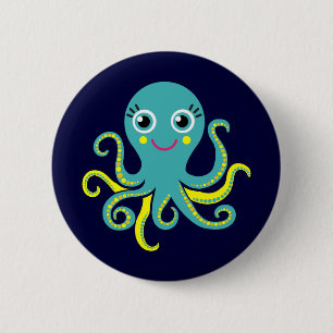 Blue and Yellow Octopus 6 Cm Round Badge