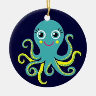 Blue and Yellow Octopus Ceramic Tree Decoration