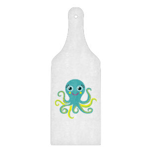Blue and Yellow Octopus Cutting Board