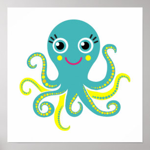 Blue and Yellow Octopus Poster