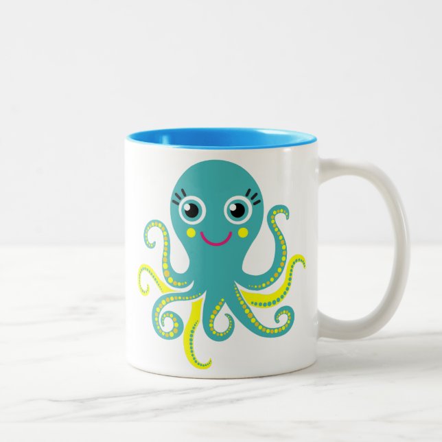 Blue and Yellow Octopus Two-Tone Coffee Mug (Right)