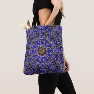 Blue and Yellow Outline Mandela Motif Tote Bag