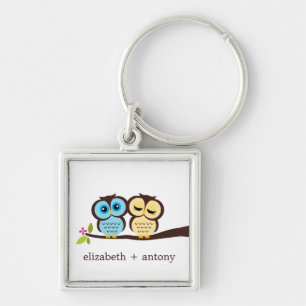 Blue and Yellow Owls Key Ring
