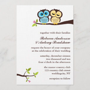 Blue and Yellow Owls Wedding Invitation