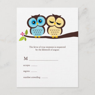 Blue and Yellow Owls Wedding RSVP Card