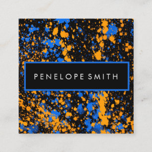 Blue and Yellow Paint Splatter Makeup Artist Square Business Card