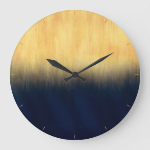 Blue and Yellow Painting Brush Strokes Modern Art  Large Clock