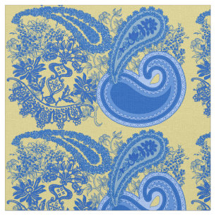 Blue and Yellow Paisley Pattern Fabric