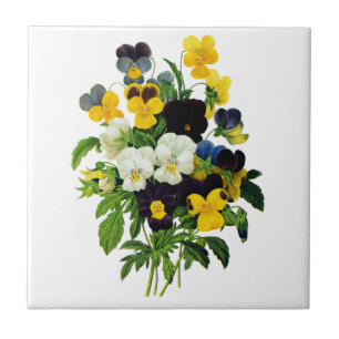 Blue and Yellow Pansies by Pierre Joseph Redoute Tile