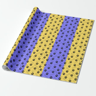 Blue and Yellow Paw Print Wrapping Paper