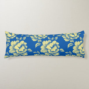 Blue and Yellow Peony Toile de Jouy  Body Cushion