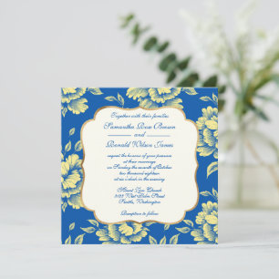 Blue and Yellow Peony Toile - French Country Decor Invitation