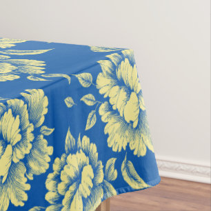 Blue and Yellow Peony Toile - French Country Decor Tablecloth