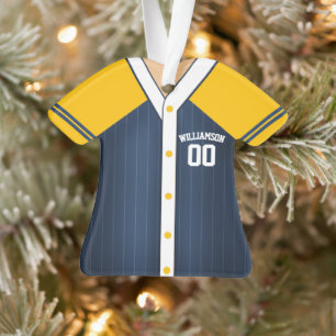 Blue and Yellow Personalised Baseball Jersey Ornament