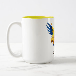 Blue and Yellow Pheonix  Two-Tone Coffee Mug