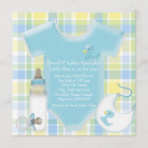 Blue and Yellow Plaid Baby Boy Shower Invitation