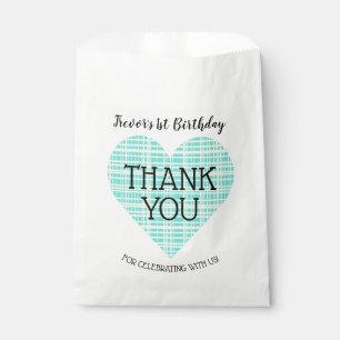 Blue and Yellow Plaid Heart Kid's Birthday Favour Bags