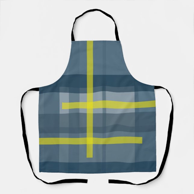 Blue and yellow plaid pattern apron (Front)