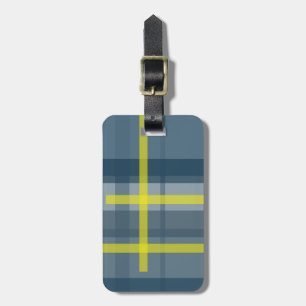 Blue and yellow plaid pattern luggage tag