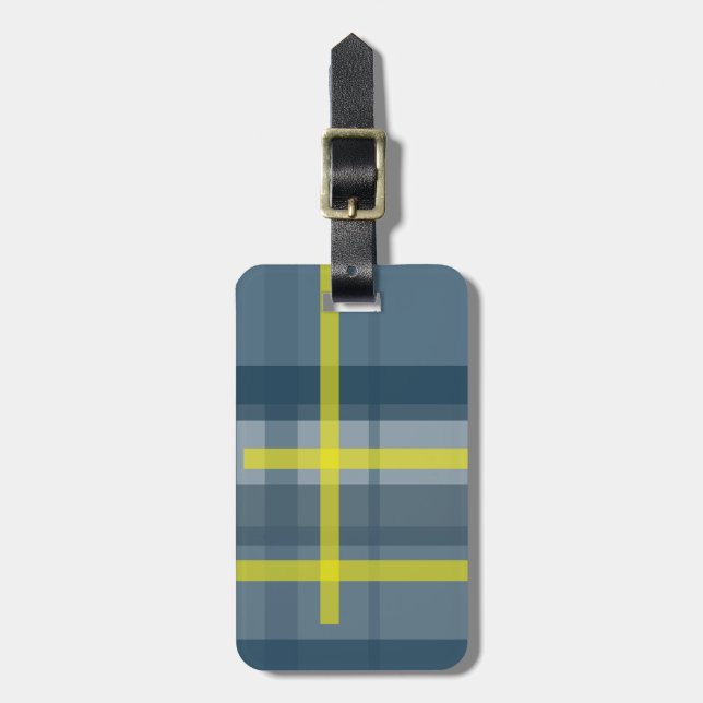 Blue and yellow plaid pattern luggage tag (Front Vertical)