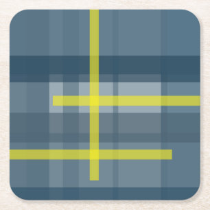 Blue and yellow plaid pattern square paper coaster