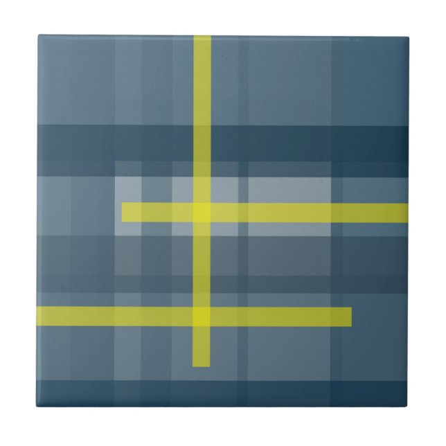 Blue and yellow plaid pattern tile (Front)