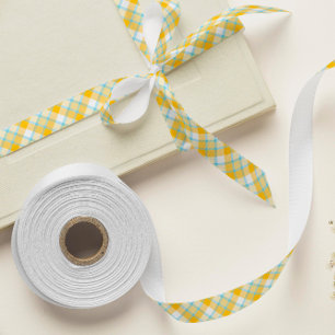 Blue and Yellow Plaid Satin Ribbon