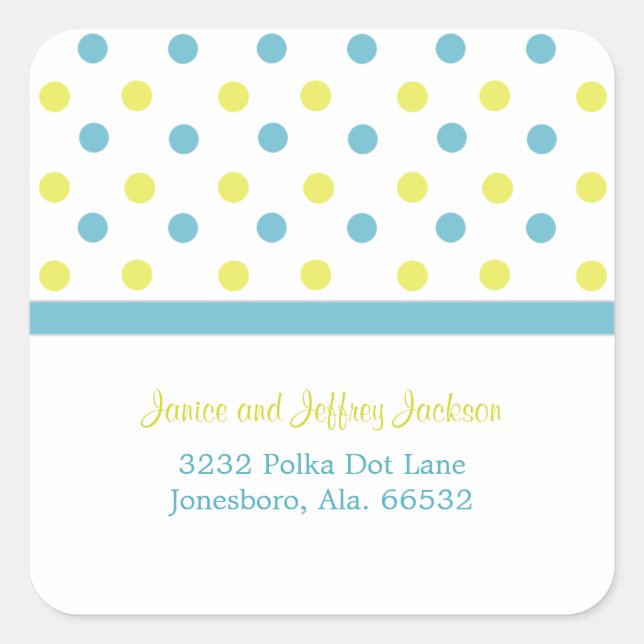 Blue and Yellow: Polka Dot Address Sticker (Front)