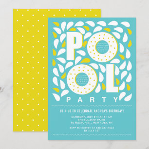 Blue and Yellow Pool Party Splash Birthday Invitation