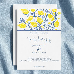 Blue and yellow pretty lemon vines invitation
