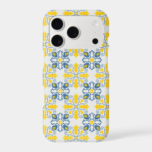 Blue and yellow pretty Portuguese tiles pattern