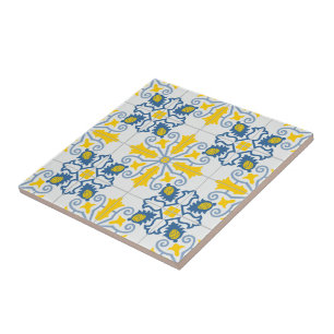 Blue and yellow pretty Portuguese tiles pattern