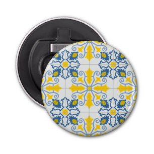 Blue and yellow pretty Portuguese tiles pattern Bottle Opener